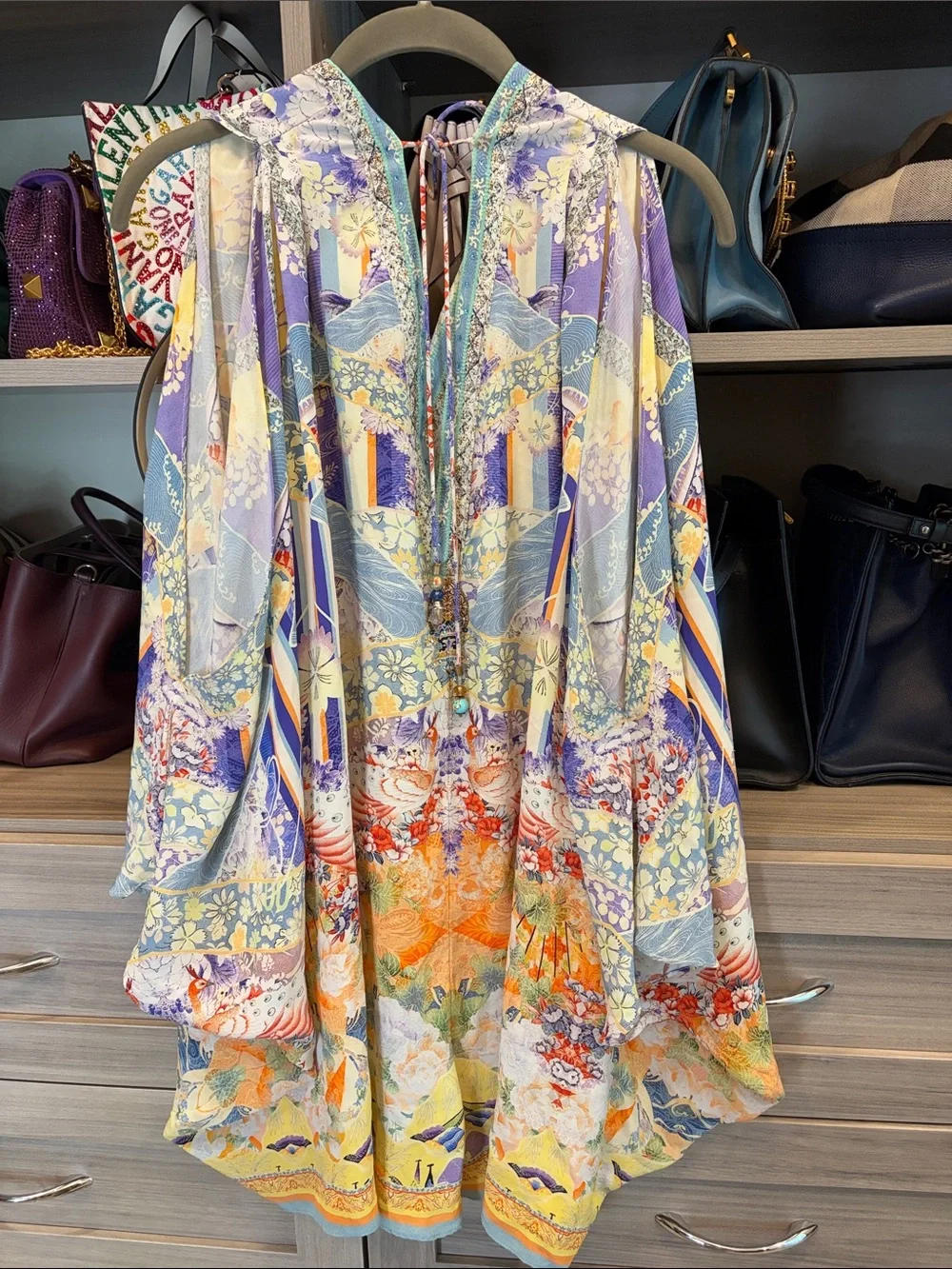 Camilla Multicolor Embellished V-Neck Tunic — Blue, Purple, Mint, Cream - Picture 3 of 5